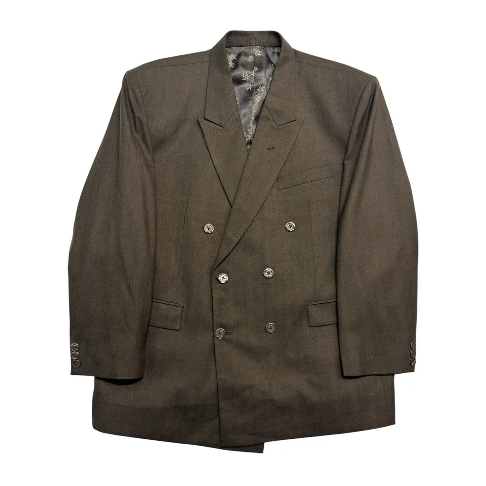 vtg Bespoke 42S Brown Pinstripe Double Breasted Blazer Jacket Sport Suit Coat